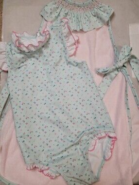 Edgehill collection Pink Green Floral sz 7 swimsuit & coverup